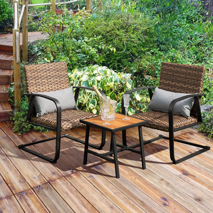 3 Pieces Patio Rattan Conversation Set with Quick Dry Lumbar Pillows - Brown - Patio Conversation Sets