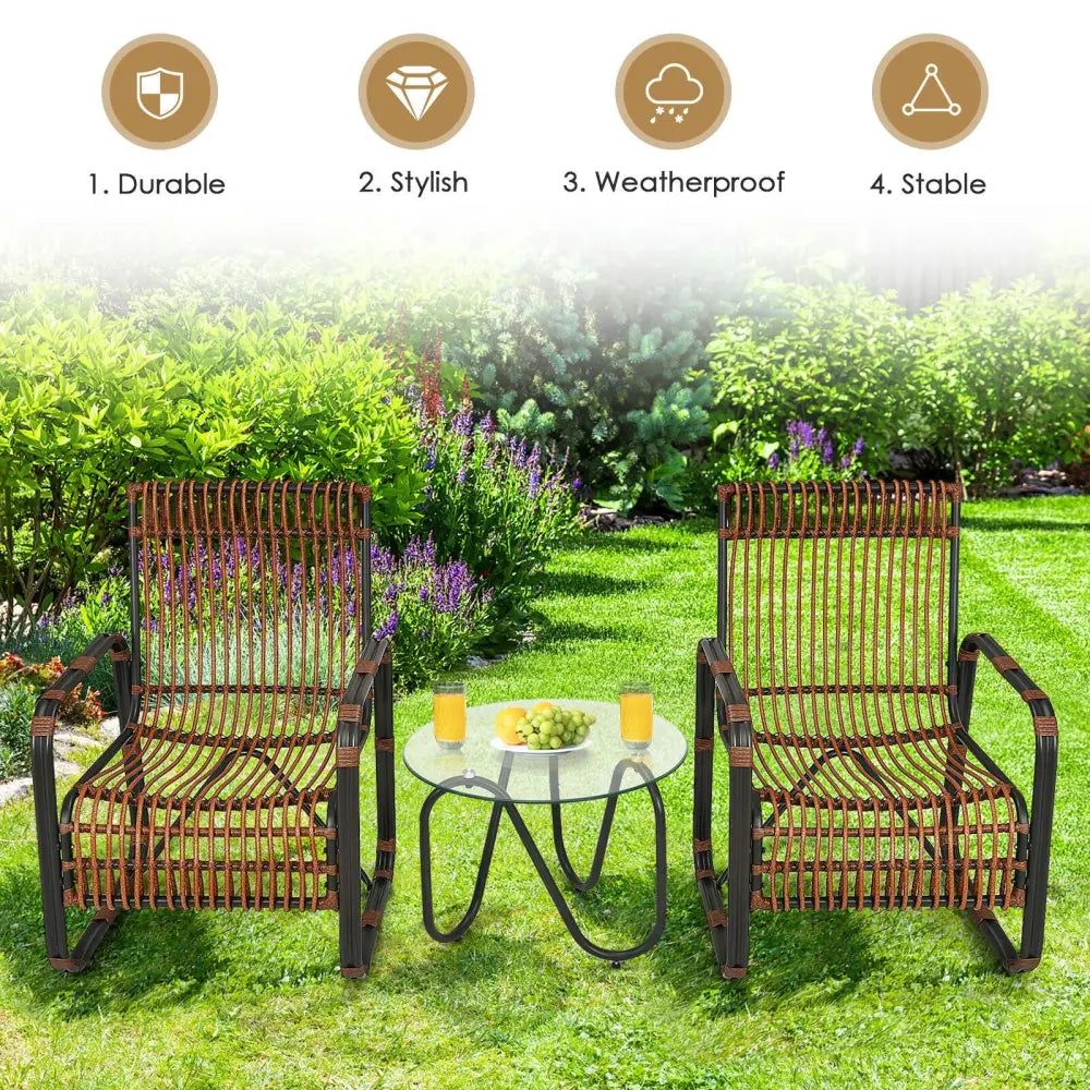 3 Pieces Patio Rattan Conversational Furniture Set - Brown - Patio Conversation Sets