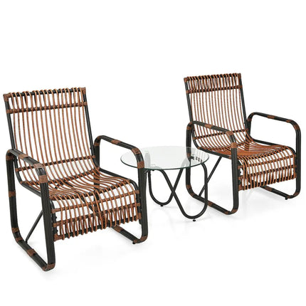 3 Pieces Patio Rattan Conversational Furniture Set - Brown - Patio Conversation Sets