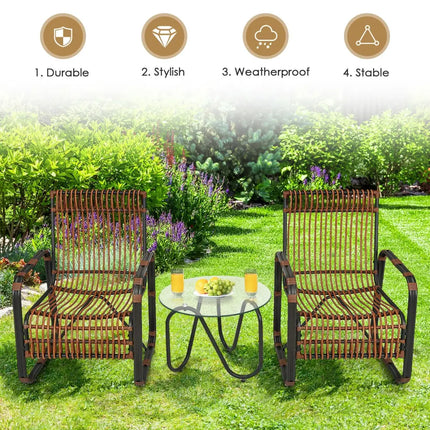 3 Pieces Patio Rattan Conversational Furniture Set - Brown - Patio Conversation Sets
