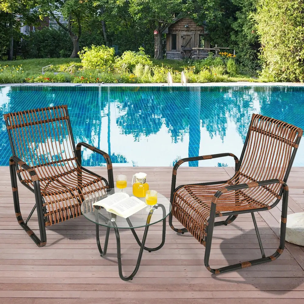 3 Pieces Patio Rattan Conversational Furniture Set - Brown - Patio Conversation Sets