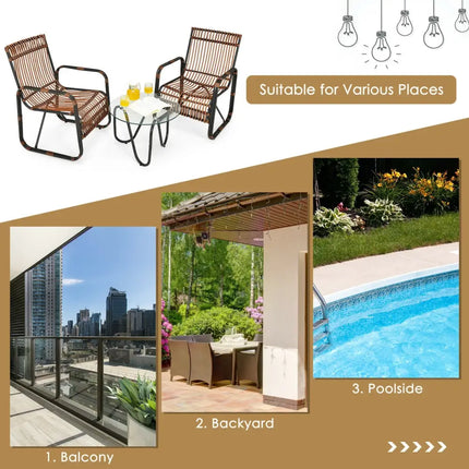 3 Pieces Patio Rattan Conversational Furniture Set - Brown - Patio Conversation Sets