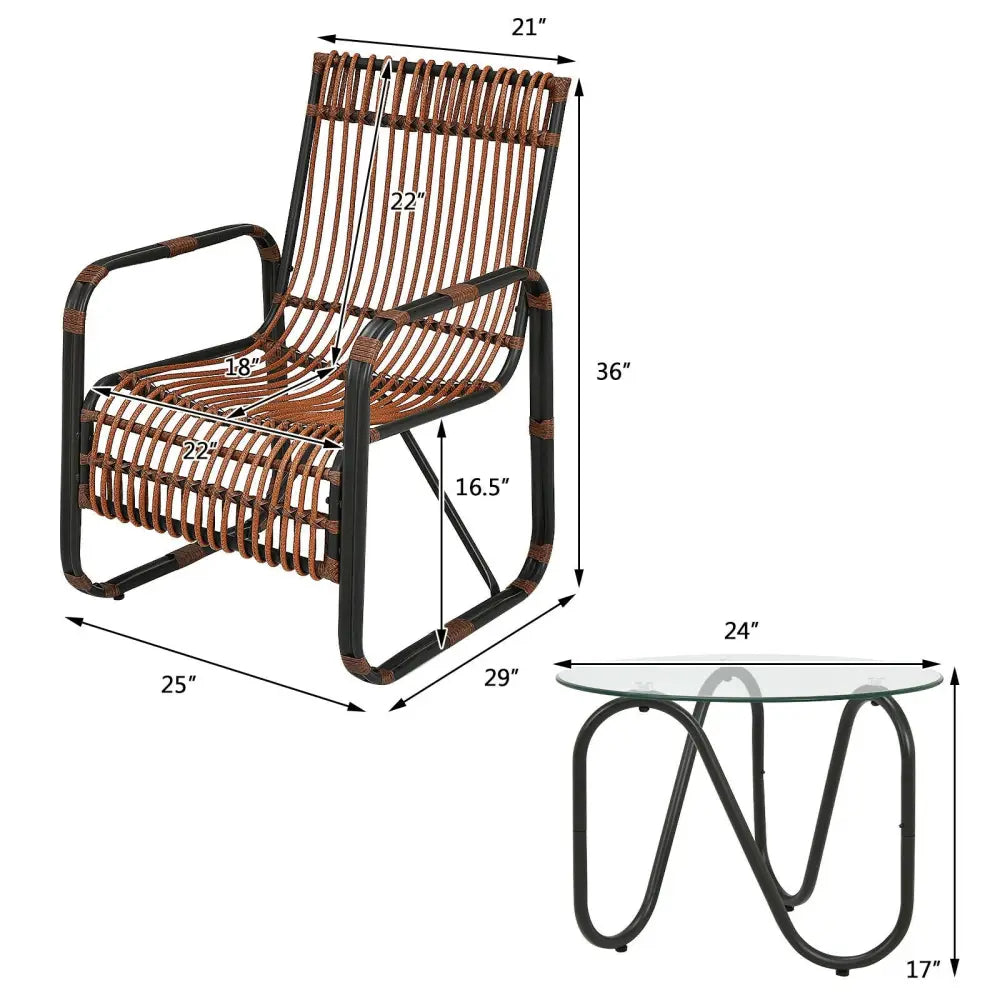 3 Pieces Patio Rattan Conversational Furniture Set - Brown - Patio Conversation Sets