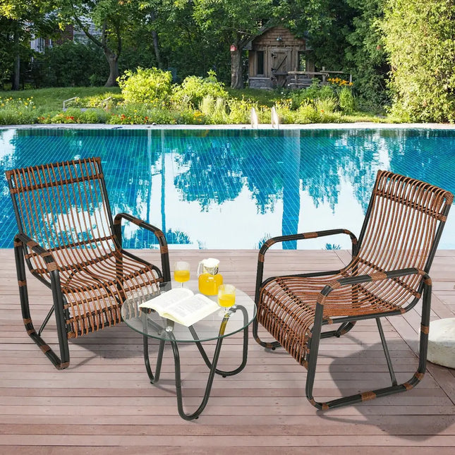 3 Pieces Patio Rattan Conversational Furniture Set - Brown - Patio Conversation Sets