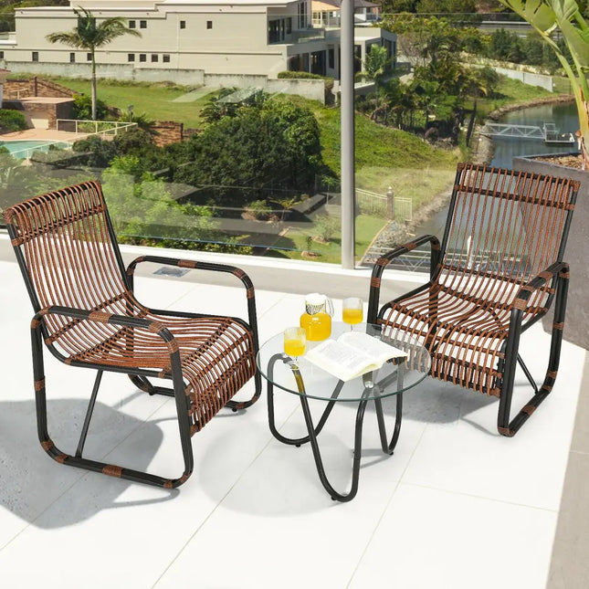 3 Pieces Patio Rattan Conversational Furniture Set - Brown - Patio Conversation Sets