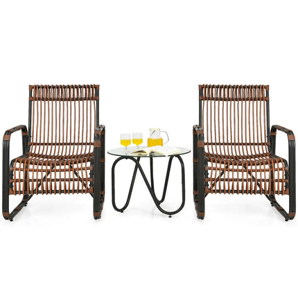 3 Pieces Patio Rattan Conversational Furniture Set - Brown - Patio Conversation Sets