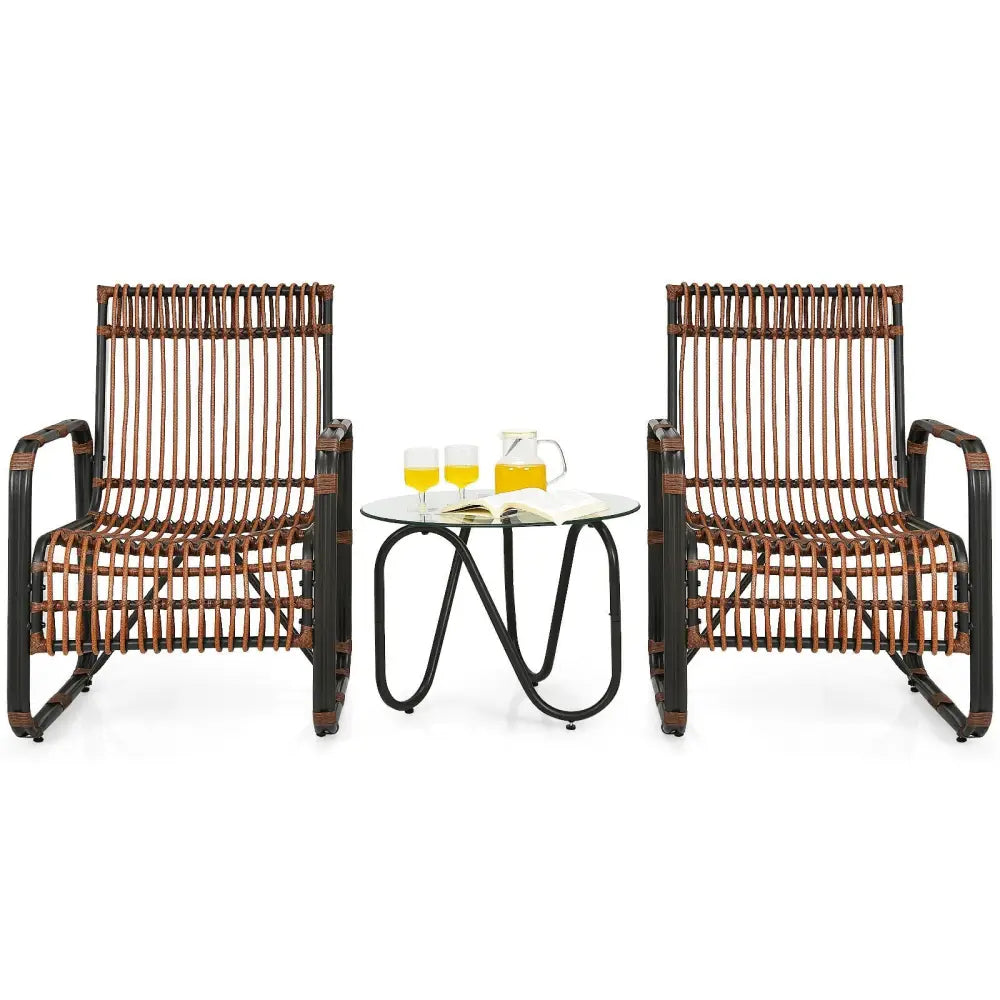 3 Pieces Patio Rattan Conversational Furniture Set - Brown - Patio Conversation Sets