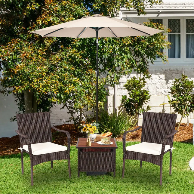 3 Pieces Patio Rattan Furniture Bistro Set with Wood Side Table and Stackable Chair - Patio Conversation Sets