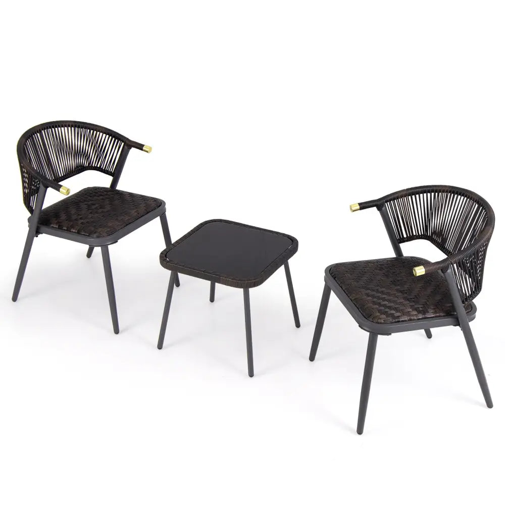 3 Pieces Patio Rattan Furniture Set for Backyard Poolside-Brown and Black - Brown - Patio Conversation Sets