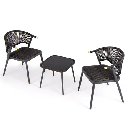 3 Pieces Patio Rattan Furniture Set for Backyard Poolside-Brown and Black - Brown - Patio Conversation Sets