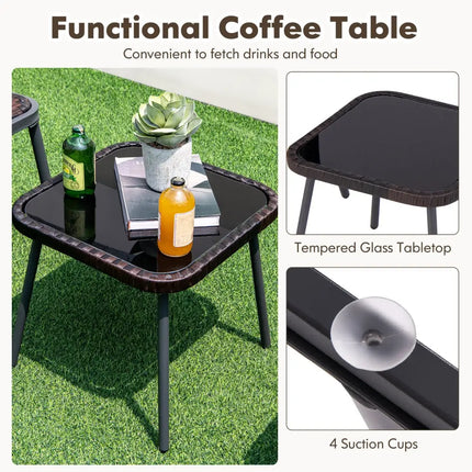 3 Pieces Patio Rattan Furniture Set for Backyard Poolside-Brown and Black - Brown - Patio Conversation Sets