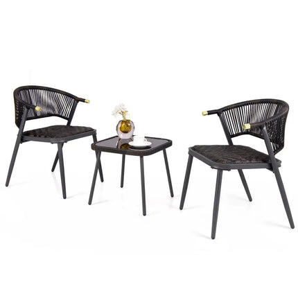 3 Pieces Patio Rattan Furniture Set for Backyard Poolside-Brown and Black - Brown - Patio Conversation Sets