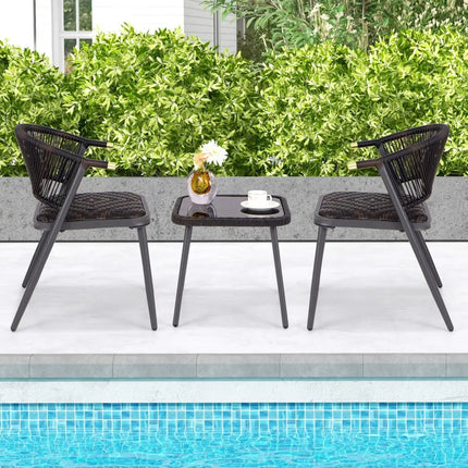 3 Pieces Patio Rattan Furniture Set for Backyard Poolside-Brown and Black - Brown - Patio Conversation Sets
