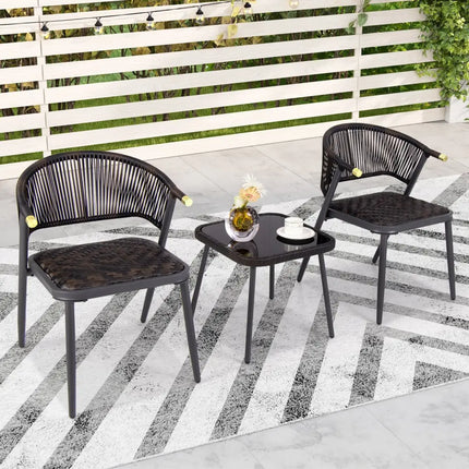 3 Pieces Patio Rattan Furniture Set for Backyard Poolside-Brown and Black - Brown - Patio Conversation Sets