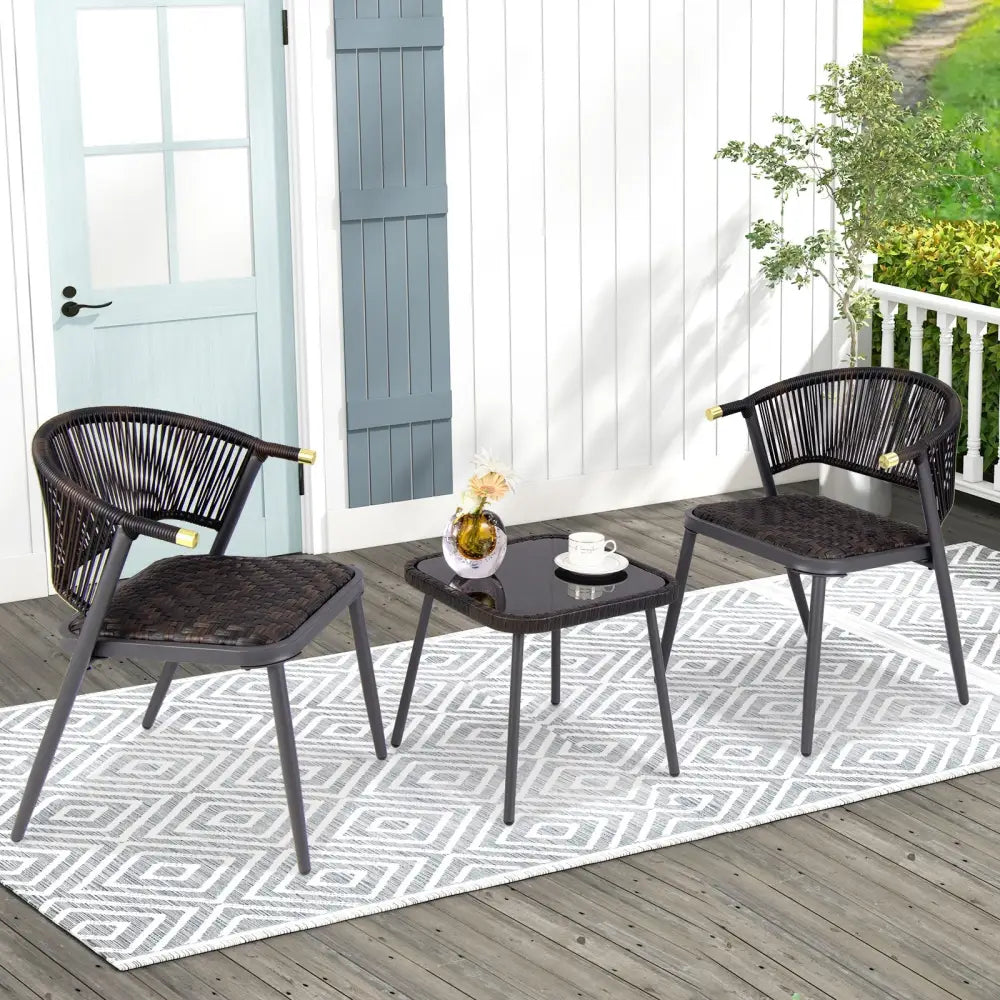 3 Pieces Patio Rattan Furniture Set for Backyard Poolside-Brown and Black - Brown - Patio Conversation Sets