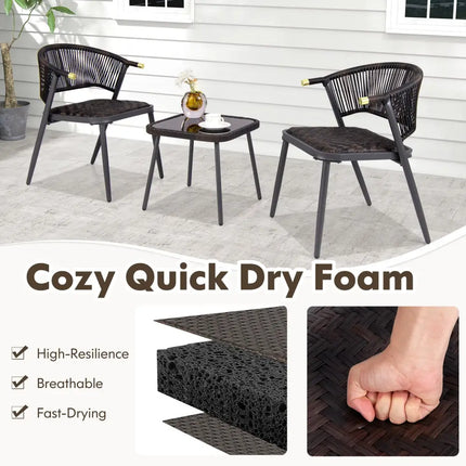 3 Pieces Patio Rattan Furniture Set for Backyard Poolside-Brown and Black - Brown - Patio Conversation Sets