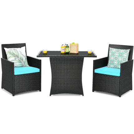 3 Pieces Patio Rattan Furniture Set with Cushion and Sofa Armrest-Turquoise - Turquoise - Patio Conversation Sets