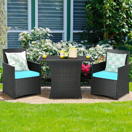 3 Pieces Patio Rattan Furniture Set with Cushion and Sofa Armrest-Turquoise - Turquoise - Patio Conversation Sets