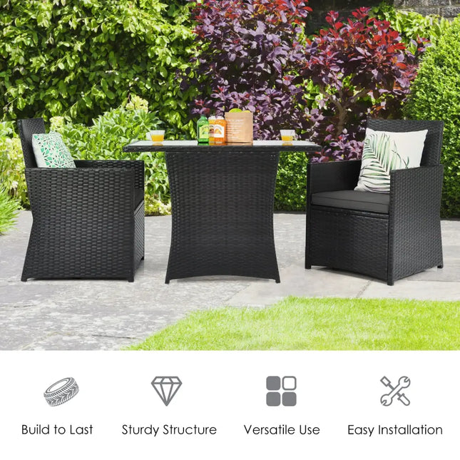 3 Pieces Patio Rattan Furniture Set with Cushion and Sofa Armrest-Gray - Gray - Patio Conversation Sets