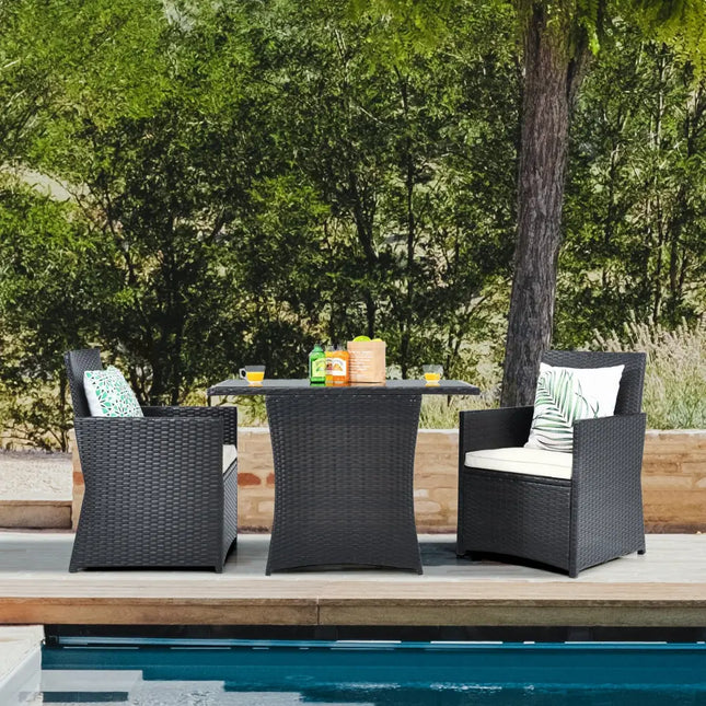 3 Pieces Patio Rattan Furniture Set with Cushion and Sofa Armrest-White - White - Patio Conversation Sets