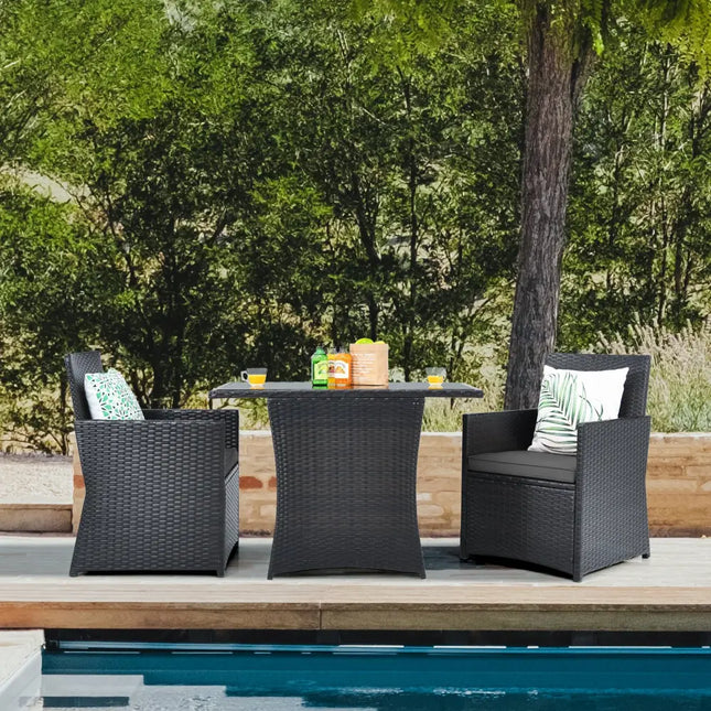 3 Pieces Patio Rattan Furniture Set with Cushion and Sofa Armrest-Gray - Gray - Patio Conversation Sets
