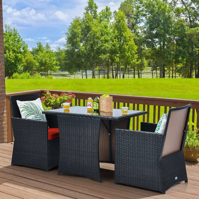 3 Pieces Patio Rattan Furniture Set with Cushion and Sofa Armrest-Red - Red - Patio Conversation Sets