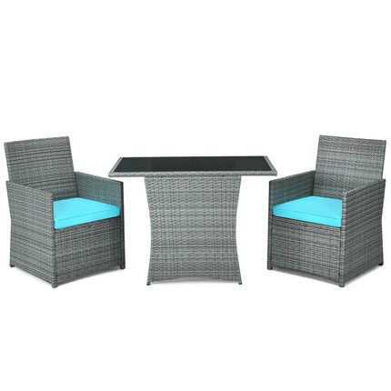 3 Pieces Patio Rattan Furniture Set with Cushioned Armrest Sofa-Turquoise - Turquoise - Patio Conversation Sets