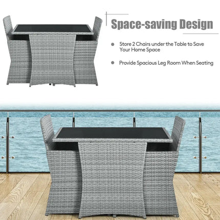3 Pieces Patio Rattan Furniture Set with Cushioned Armrest Sofa-Turquoise - Turquoise - Patio Conversation Sets