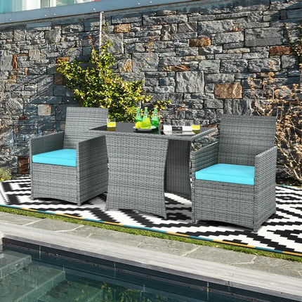 3 Pieces Patio Rattan Furniture Set with Cushioned Armrest Sofa-Turquoise - Turquoise - Patio Conversation Sets