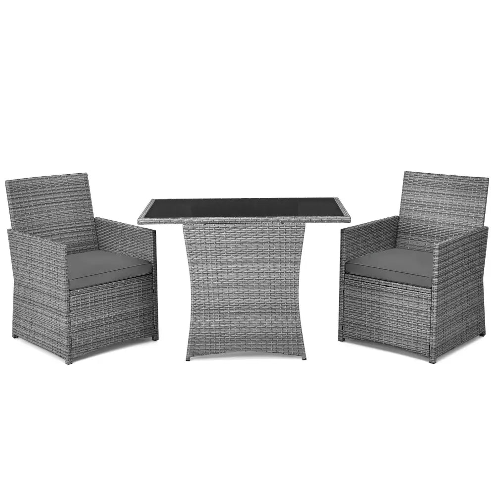 3 Pieces Patio Rattan Furniture Set with Cushioned Armrest Sofa-Gray - Gray - Patio Conversation Sets