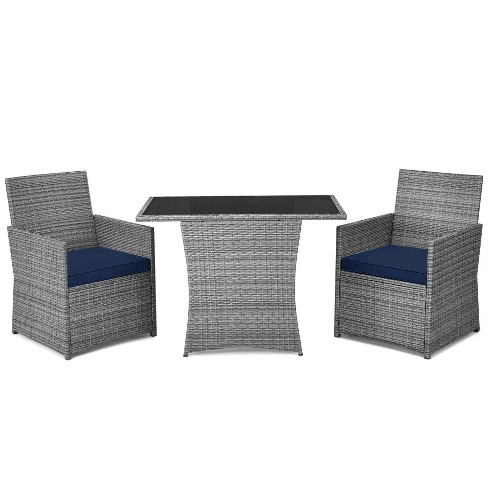3 Pieces Patio Rattan Furniture Set with Cushioned Armrest Sofa-Navy - Navy - Patio Conversation Sets
