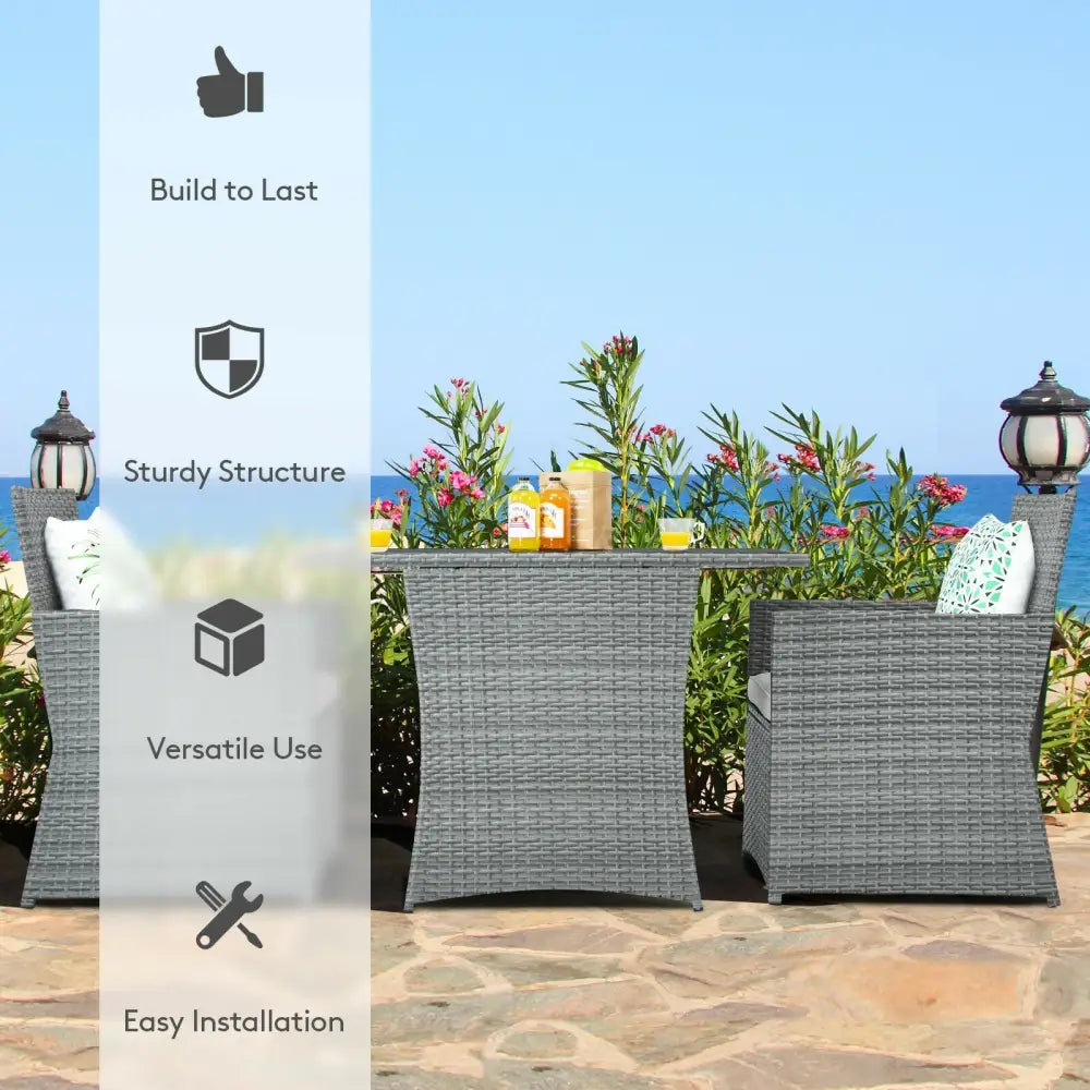 3 Pieces Patio Rattan Furniture Set with Cushioned Armrest Sofa-White - White - Patio Conversation Sets