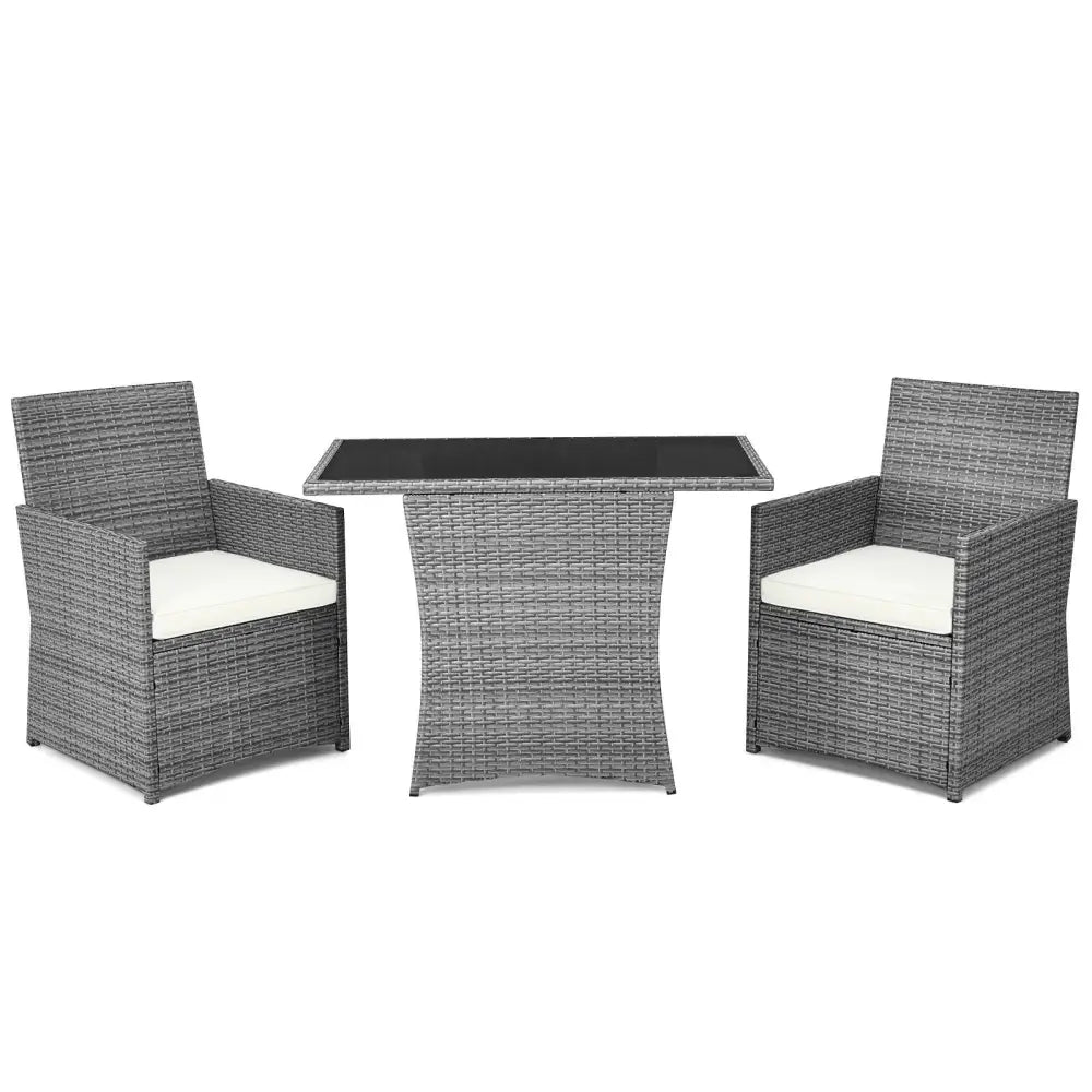 3 Pieces Patio Rattan Furniture Set with Cushioned Armrest Sofa-White - White - Patio Conversation Sets