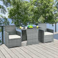3 Pieces Patio Rattan Furniture Set with Cushioned Armrest Sofa-White - White - Patio Conversation Sets