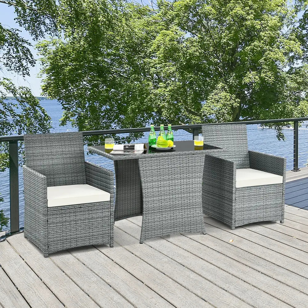 3 Pieces Patio Rattan Furniture Set with Cushioned Armrest Sofa-White - White - Patio Conversation Sets