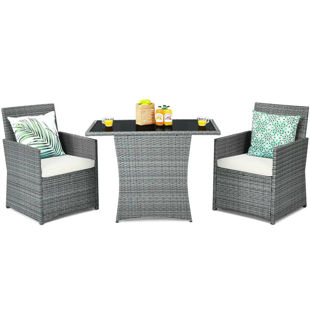 3 Pieces Patio Rattan Furniture Set with Cushioned Armrest Sofa-White - White - Patio Conversation Sets