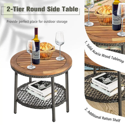 3 Pieces Patio Rattan Furniture Set with Cushioned Sofas and Wood Table Top-White - White - Patio Conversation Sets
