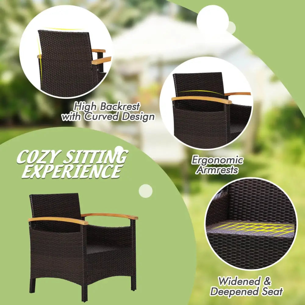 3 Pieces Patio Rattan Furniture Set with Removable Cushion-Off White - Off White - Patio Conversation Sets