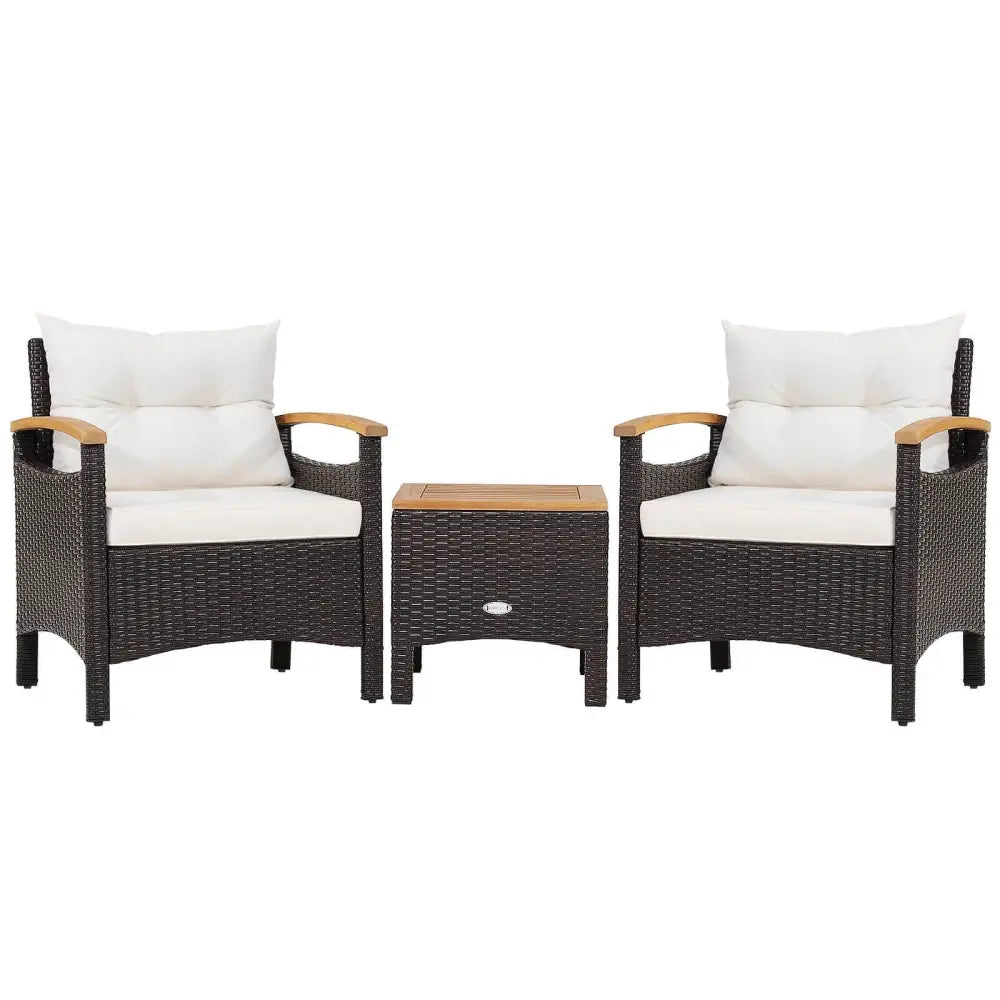 3 Pieces Patio Rattan Furniture Set with Removable Cushion-Off White - Off White - Patio Conversation Sets