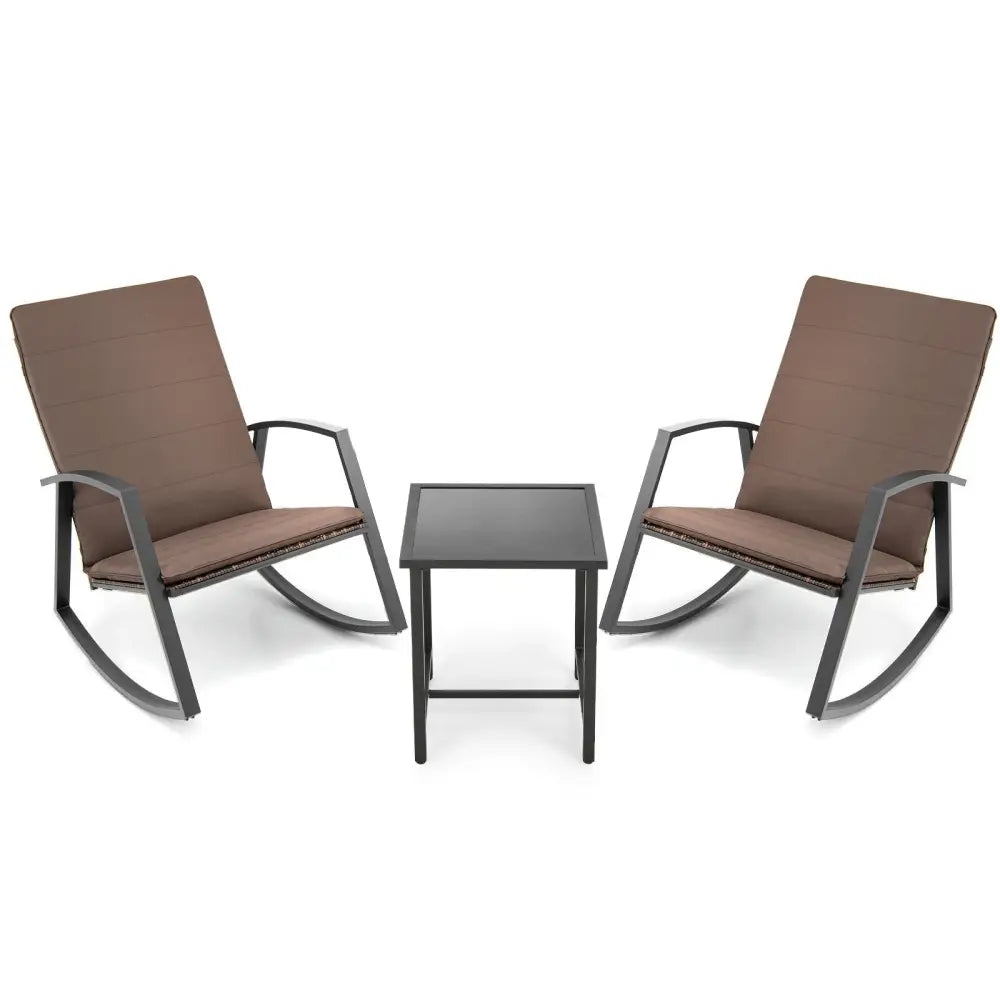 3 Pieces Patio Rattan Rocking Furniture Set-Brown - Brown - Patio Conversation Sets