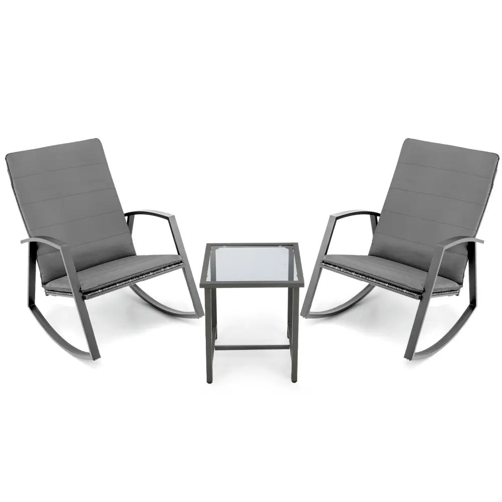 3 Pieces Patio Rattan Rocking Furniture Set-Gray - Gray - Patio Conversation Sets