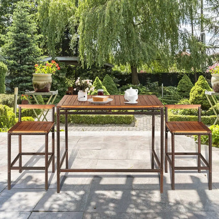 3 Pieces Patio Rattan Wicker Bar Dining Furniture Set - Natural - Patio Bar Furniture
