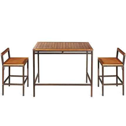 3 Pieces Patio Rattan Wicker Bar Dining Furniture Set - Natural - Patio Bar Furniture