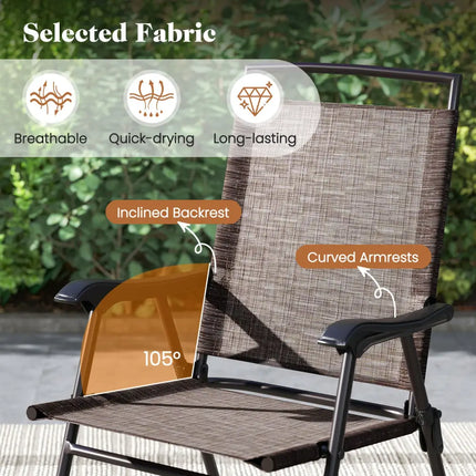 3 Pieces Patio Round Table and Folding Chairs Set with Rippled Tempered Glass Tabletop - Brown - Patio Conversation Sets