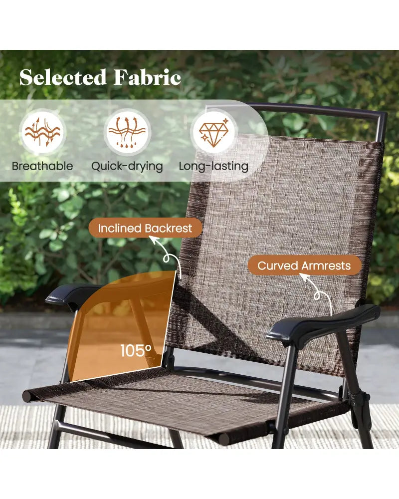 3 Pieces Patio Round Table and Folding Chairs Set with Rippled Tempered Glass Tabletop - Brown - Patio Conversation Sets