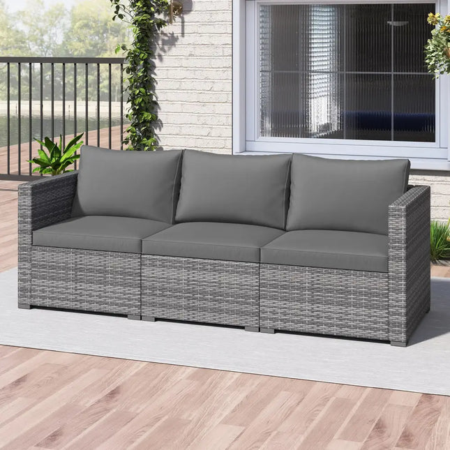3 Pieces Patio Sectional Sofa Set PE Rattan Modular Couch Furniture Set with Soft Cushions-Gray - Gray - Outdoor