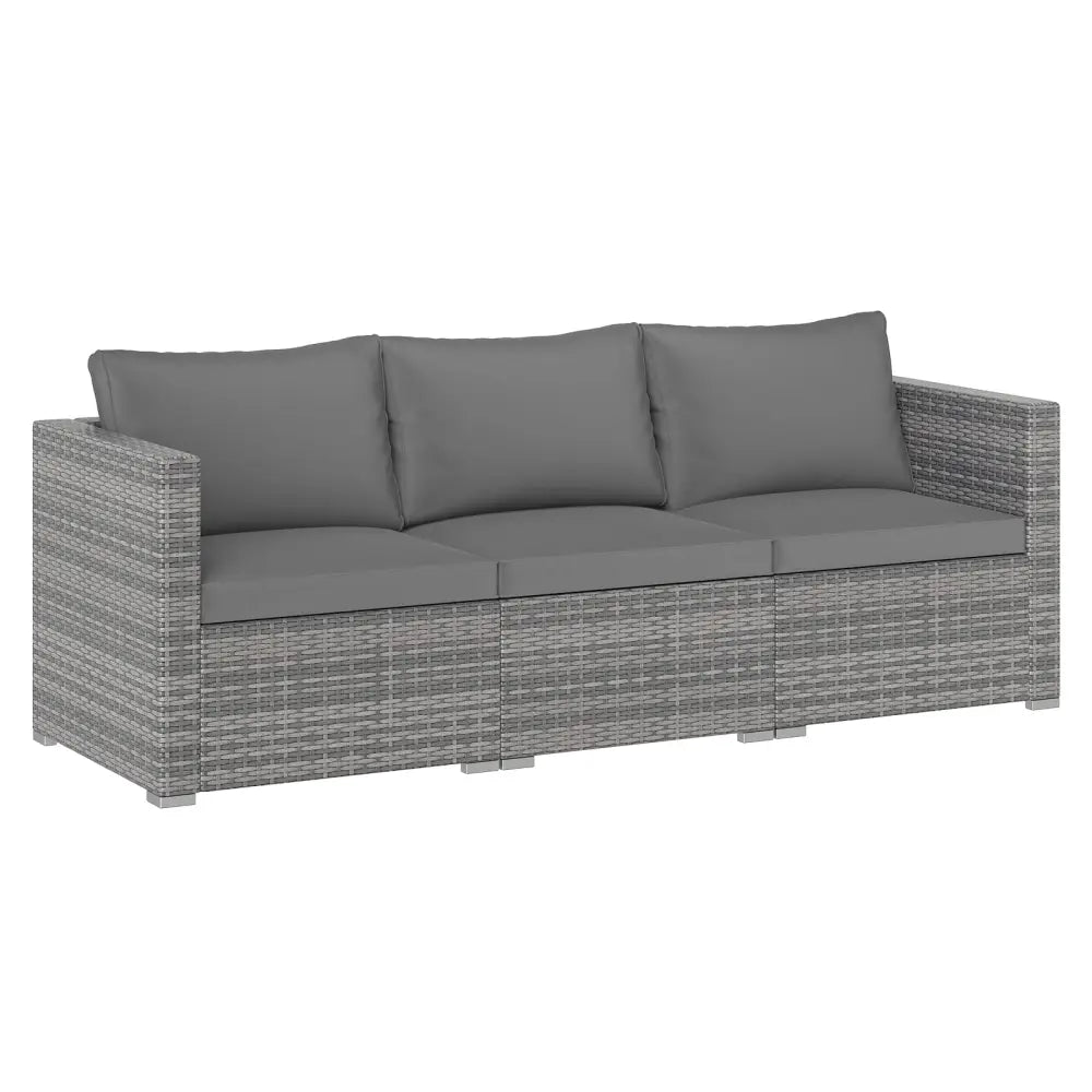 3 Pieces Patio Sectional Sofa Set PE Rattan Modular Couch Furniture Set with Soft Cushions-Gray - Gray - Outdoor