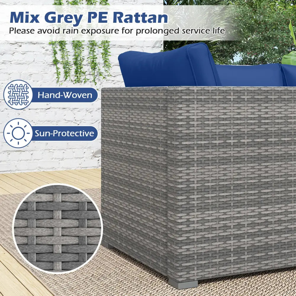 3 Pieces Patio Sectional Sofa Set PE Rattan Modular Couch Furniture Set with Soft Cushions-Navy - Navy - Outdoor