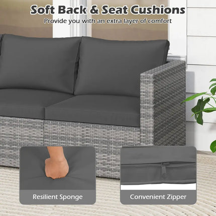 3 Pieces Patio Sectional Sofa Set PE Rattan Modular Couch Furniture Set with Soft Cushions-Black - Black - Outdoor