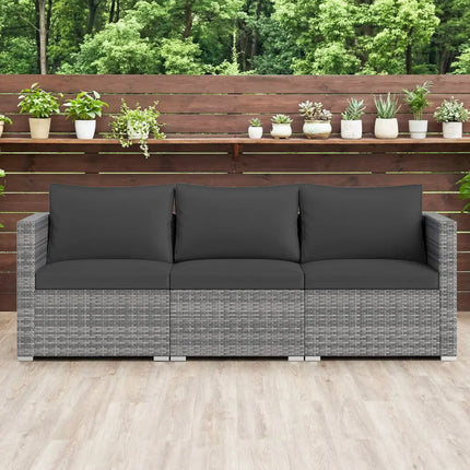 3 Pieces Patio Sectional Sofa Set PE Rattan Modular Couch Furniture Set with Soft Cushions-Black - Black - Outdoor